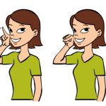 An Animated Image Of A Girl Showing Signs For Two Different Letters.